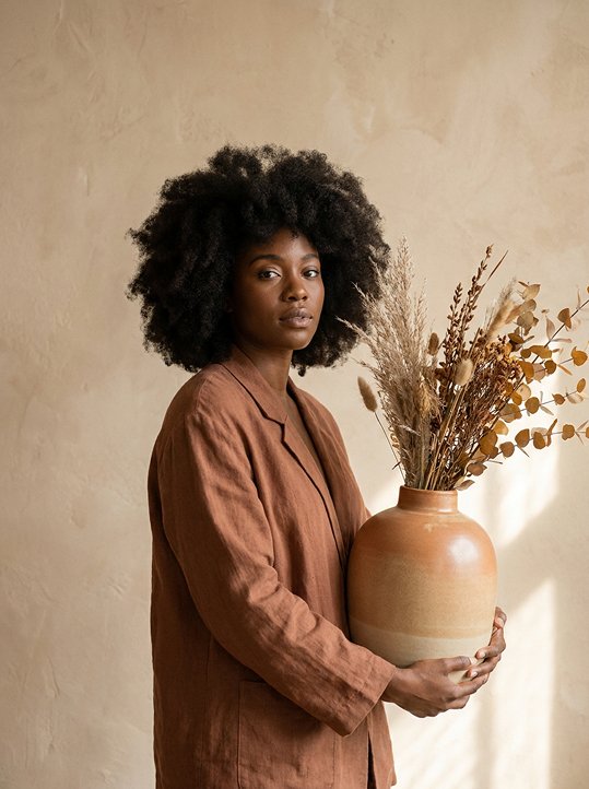 Woman holding a sculptural ceramic vessel